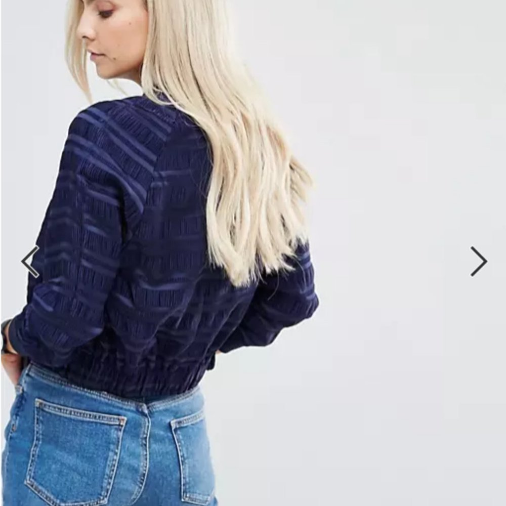 ASOS Petite Bomber in Satin Stripe Co-ord - Picture 2 of 3